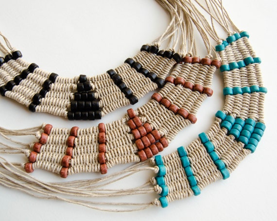 Woven tribal tapestry necklace native style artisan jewelry  Etsy
