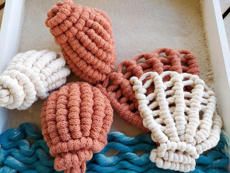 Macrame Ocean Wall Art, Scallop Seashell and Conch Shell Shadow Box ...