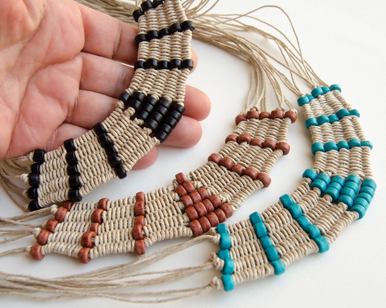 Woven tribal tapestry necklace native style artisan jewelry Etsy