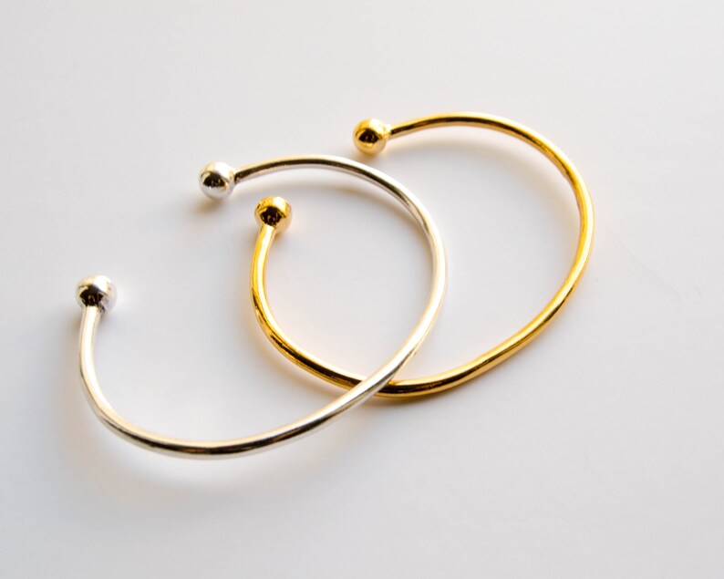 Men Cuff Bracelet With Ball Bead Ends Men Women Metal Open Etsy