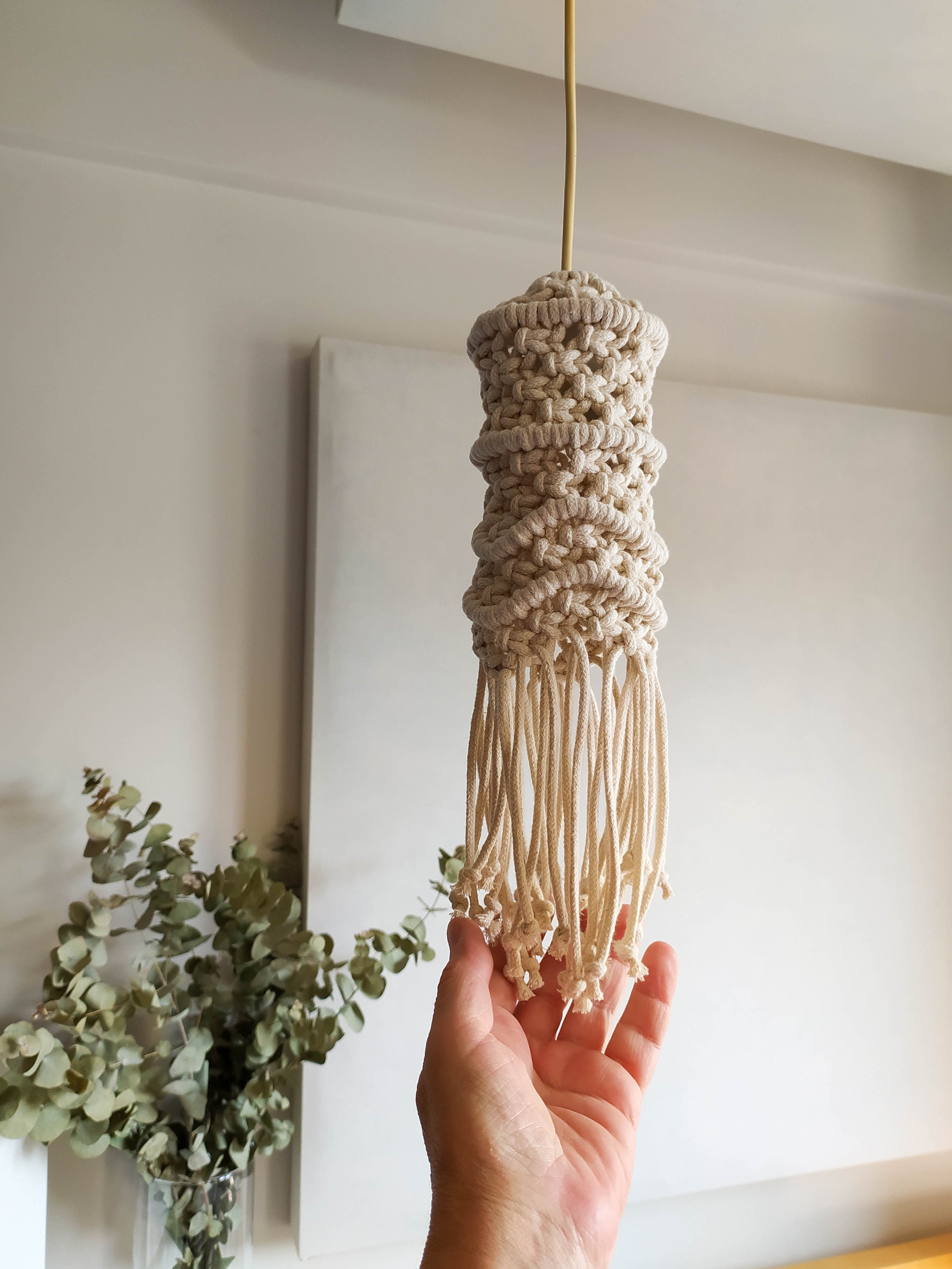 Abat-jour moderne en macramé avec pompon en corde de coton Abat-jour  tricoté en macramé suspendu 