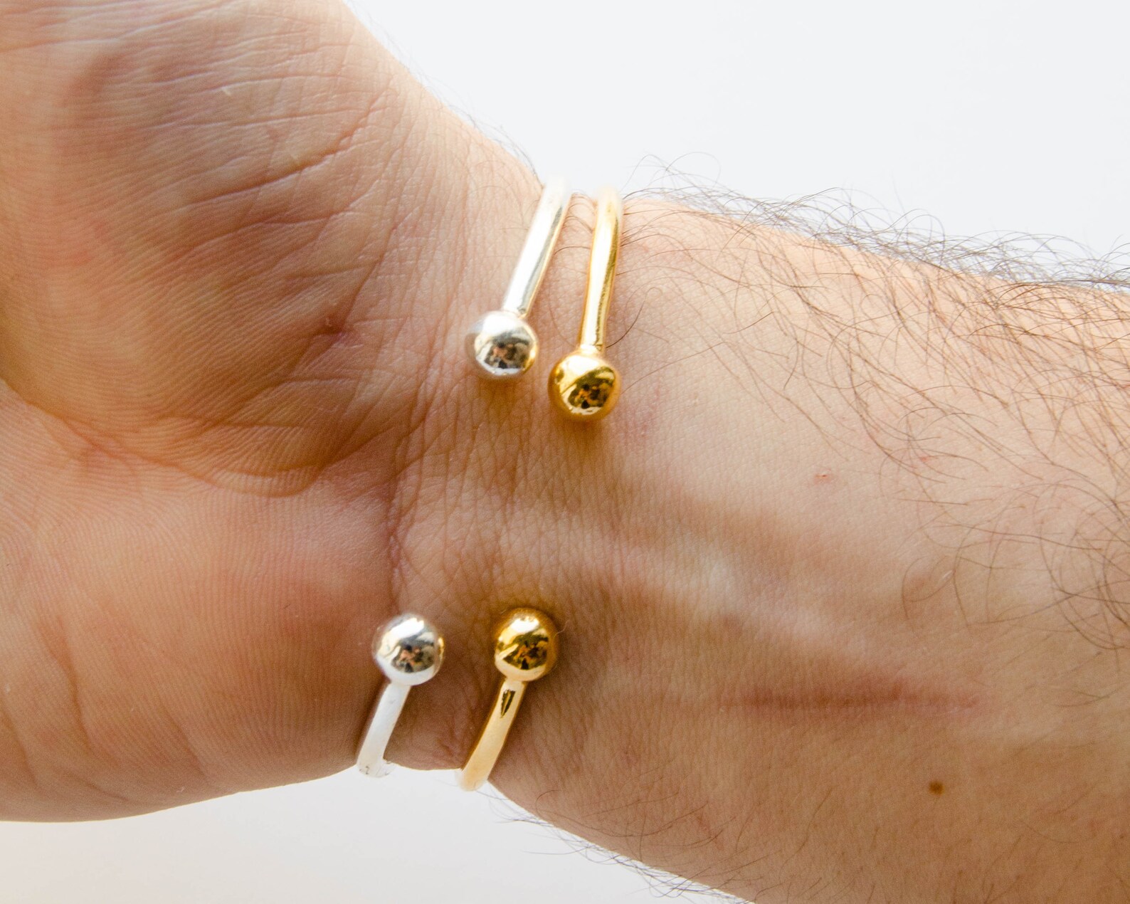 Men Cuff Bracelet With Ball Bead Ends Men Women Metal Open Etsy