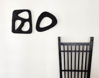 Wabi Sabi Japandi Wall Art, Black Abstract Sculpture Set, Organic Modern Sculptural Objects