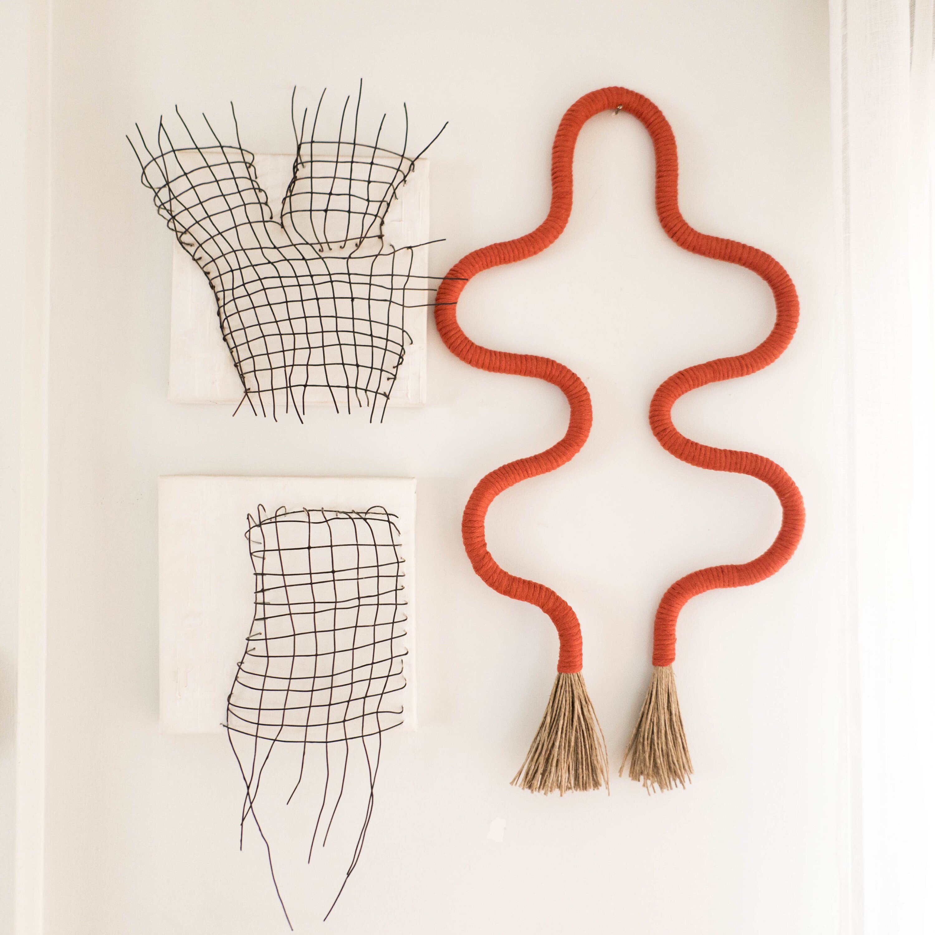 Large Squiggle Wall Art in Terracotta Color, Handwrapped Wall Hanging ...