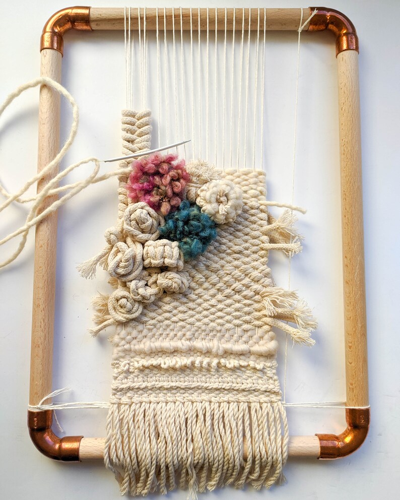 Weaving Frame Loom Wood and Copper Hanging Wall Art Tapestry Etsy