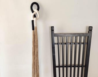 Fiber Art Wall Hanging - Modern Black and White  Knot Tapestry - Soft Textile Sculpture