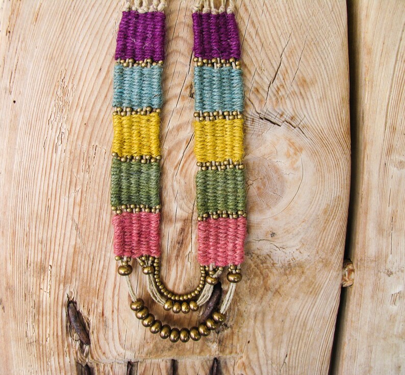 Long woven beaded necklace fiber tapestry weaving neck piece Etsy