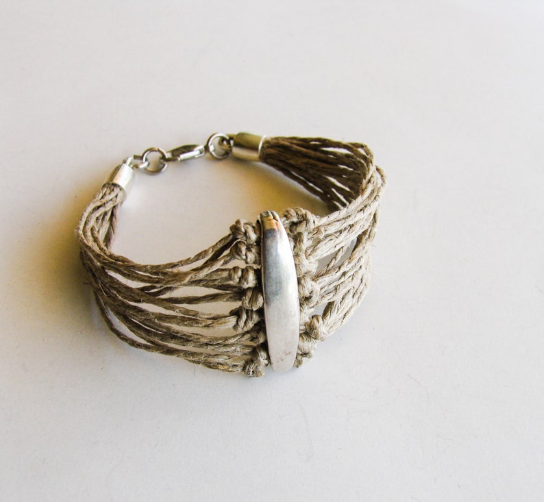 Multistrand Hemp Cord Bracelet With Large Silver Bead Wide Etsy
