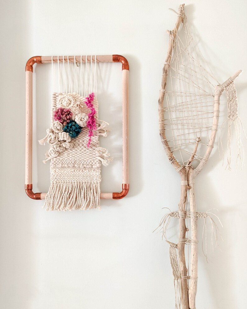 Weaving Frame Loom Wood and Copper Hanging Wall Art Tapestry Etsy