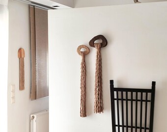 Sculptural Wall Hangings with Paper Clay & Jute Rope, Textured Primitive Art, Organic Fiber Accent