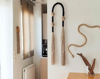 The arc: Modern fiber art wall hanging with hand wrapped spheres, minimalist geometric