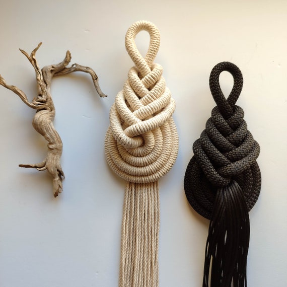 Large Macrame Black Knot Tassel, Decorative Rope Art Wall Hanging