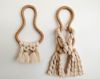 Short rope decorative knots, modern wall hanging art, minimalist soft wall sculpture, fibre art object, unique artisan gift, set of 2