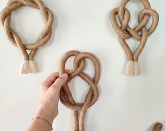 Minimal fiber wall sculpture set of 3,  abstract rope art, neutral jute knot decor, modern organic wall hanging, boho minimalist