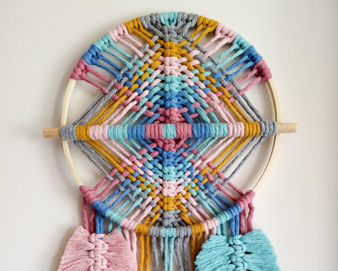Multicolored Circular Macrame Wall Hanging, Macraweave With Leaves ...
