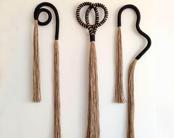Rope wall art -  Curvy fiber wall hanging - Modern minimalist Set of 3