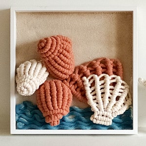 Macrame Ocean Wall Art, Scallop Seashell and Conch Shell Shadow Box ...