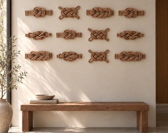 Knot Wall Art, Nautical Fiber Art Installation, Handmade Decorative Objects, Modular Rope Wall Decor set