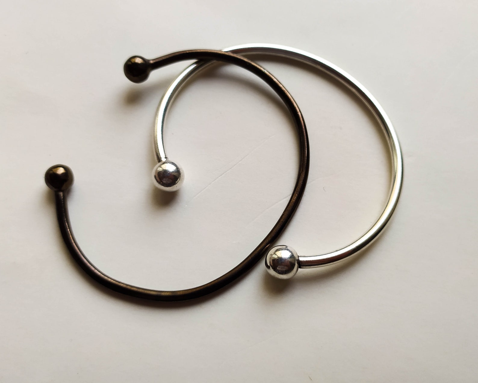 Men Cuff Bracelet With Ball Bead Ends Men Women Metal Open Etsy