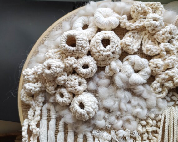 かぎ針編みの壁アートタペストリー、サンゴ礁の壁装飾、3D刺繍フープ 