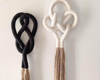 Minimal set of Rope Knots, Sculptural Soft Form fiber object, Neutral Architectural Wall Art, Modern Interior Styling Accent