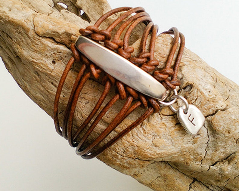 Leather cuff bracelet for women monogram womans leather wrap | Etsy