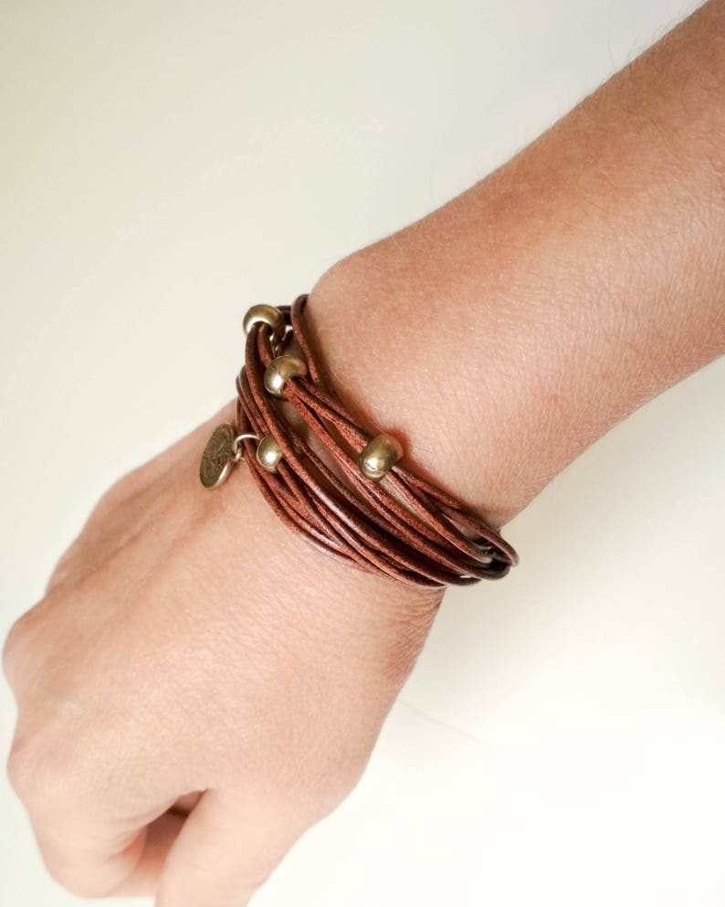 Leather Double Wrap Bracelet for Women Brown Leather and Coin Etsy