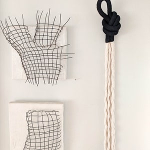 Black macrame decorative knot, modern minimalist wall hanging art, handmade artisan wall decoration, fibre art object, unique home gifts image 3