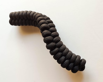 Rope art object, black flexible fiber sculpture, modern minimalist gift