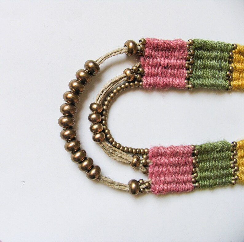 Long woven beaded necklace fiber tapestry weaving neck piece Etsy
