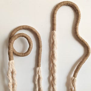 Set of 2 Rope wall art, abstract curved shape and spiral rope art, modern minimalist squiggle wall hanging, wavy fiber art, handmade gift