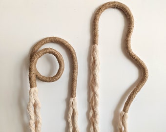 Set of 2 Rope wall art, abstract curved shape and spiral rope art, modern minimalist squiggle wall hanging, wavy fiber art, handmade gift