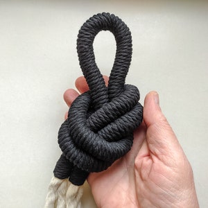 Black macrame decorative knot, modern minimalist wall hanging art, handmade artisan wall decoration, fibre art object, unique home gifts image 9