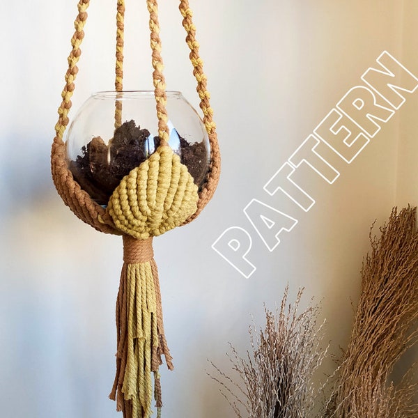 PATTERN, Macrame leaf plant hanger, written PDF instructions with photos and video tutorial, unique design, digital download, INTERMEDIATE