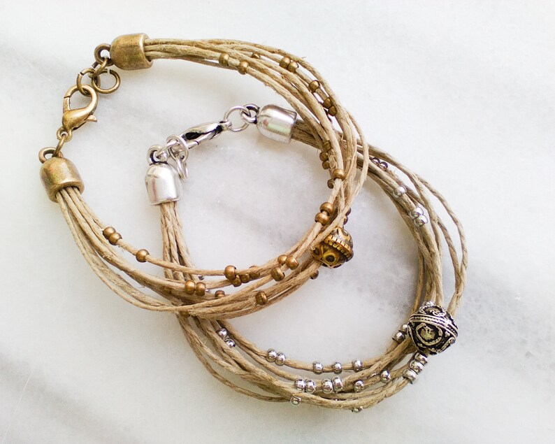 Beaded tribal hemp cord bracelet multi strand wrap bohemian Etsy