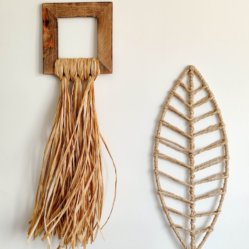 Decorative Wall Hanging With Wooden Hollow Square and Raffia Tassel ...