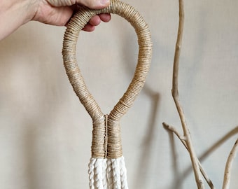 Large macrame decorative loop tassel, modern wall hanging art, minimalist soft sculpture, fiber art object, unique artisan gift for the home