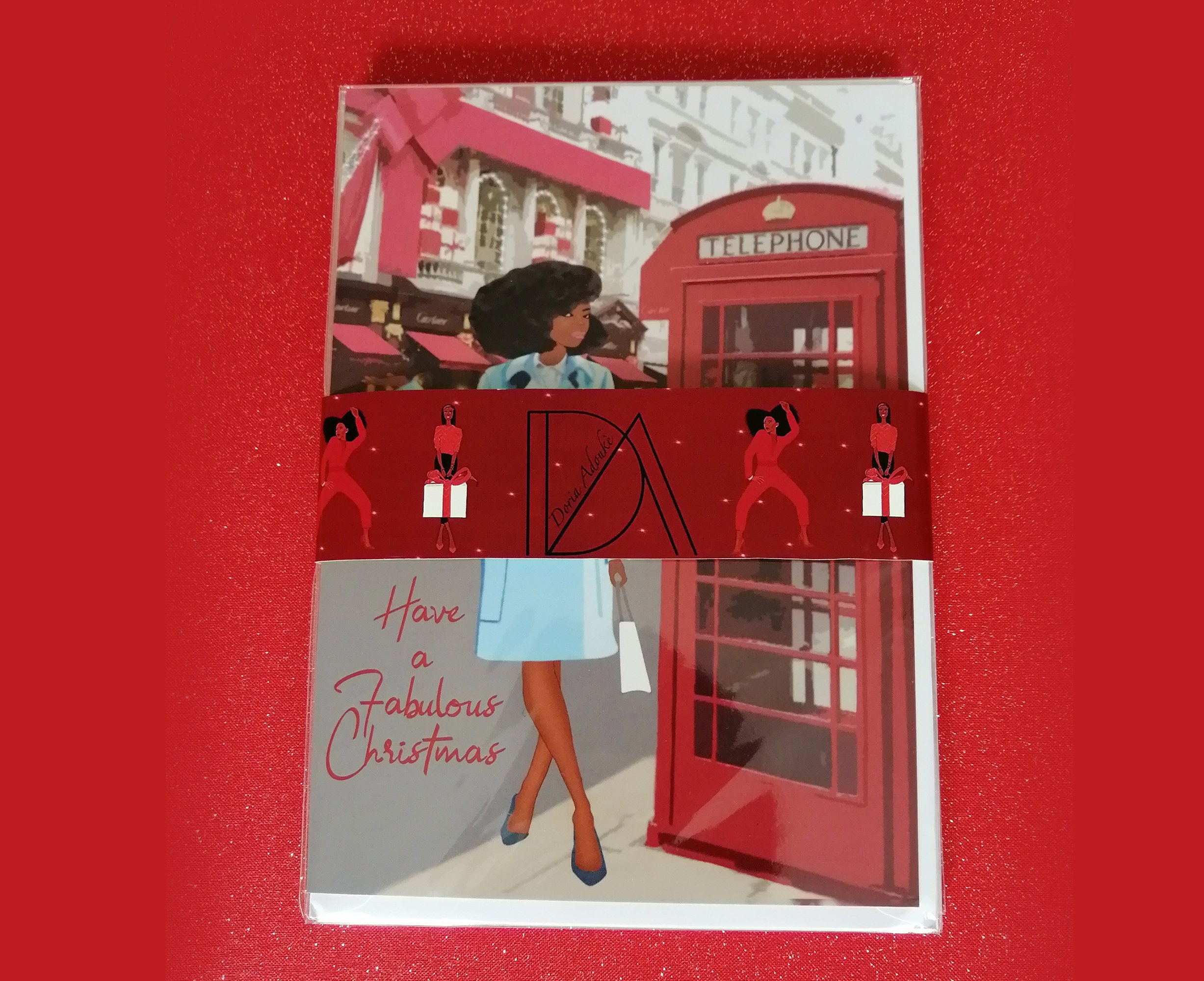 Black Christmas Card Pack of 5 Glossy Finish Black Woman