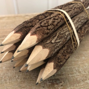 BSIRI Black Pencils Wood Pack Of 12 In 7 Inch Tree Bark Wooden Favors In Rustic Twig Pencils Unique Gifts Camping Lumberjack Decorations Party Supplies Novelty Gifts As Natural Pencil