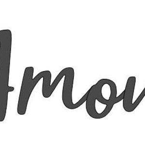 May include: The word "Amour" in a stylized script font with a gray heart to the right.