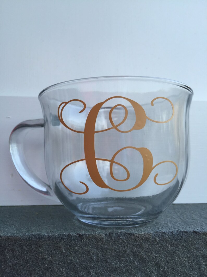 Monogram Coffee Cup Glass Coffee Cup Vine Lettering Etsy