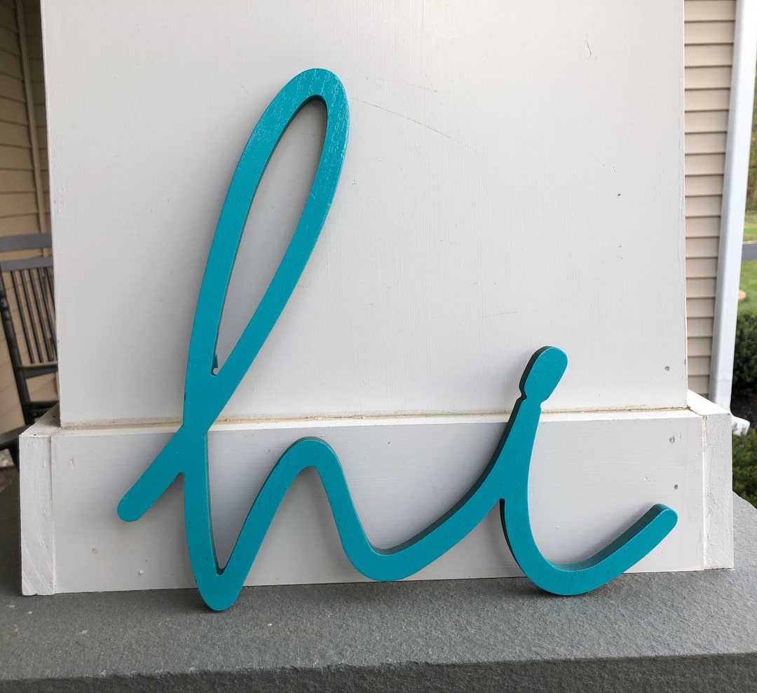 HI Sign, Wall Deocr, Front Door Sign, Greetings Sign, Wood Sign, Spring ...