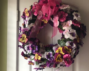 Pansy Wreath, Decorative Wreath, Pansy Wreath, pink wreath, yellow wreath