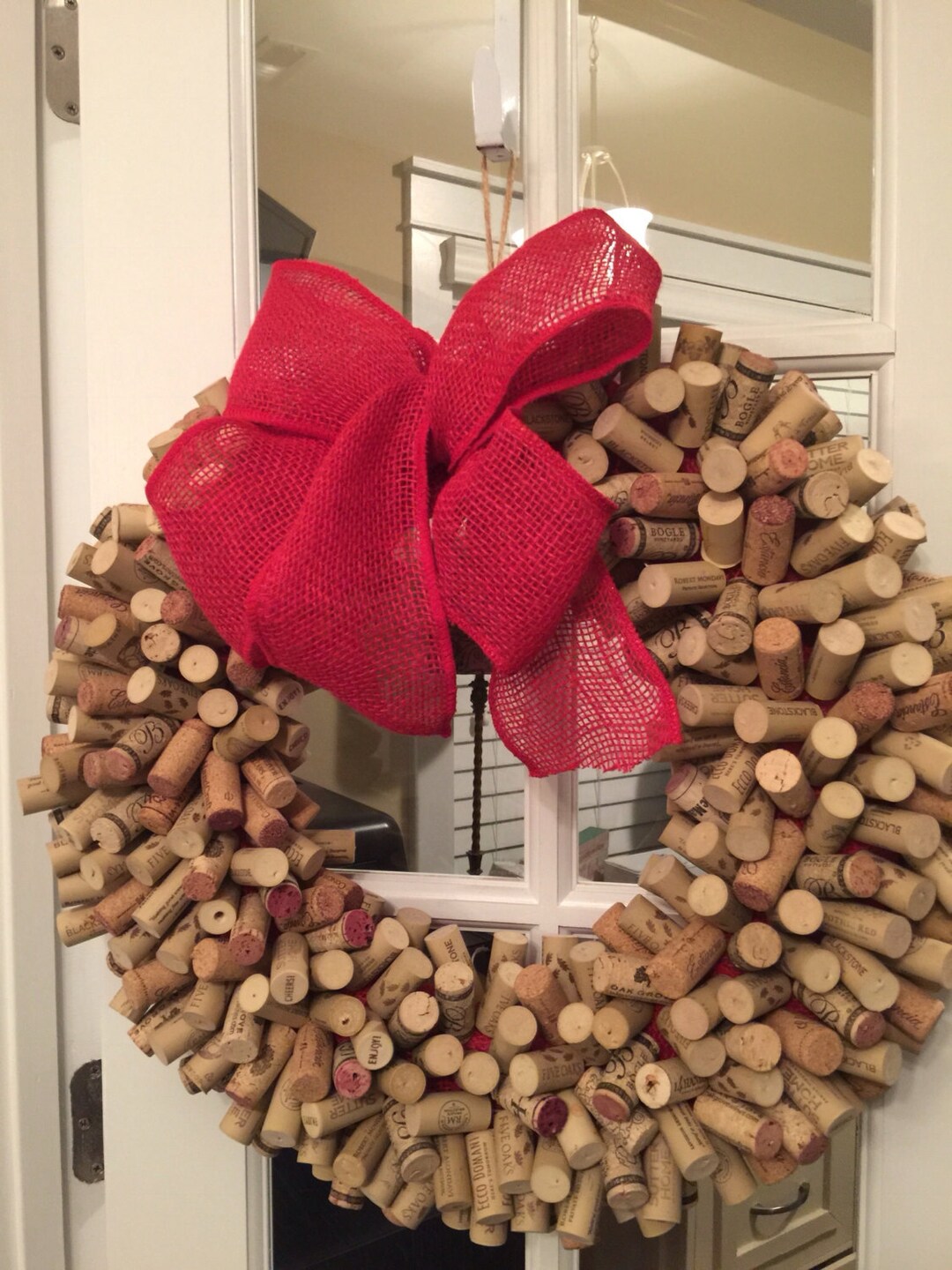 Wreath Cork Wreath Wine Cork Wreath Wall Decor Red Burlap Etsy