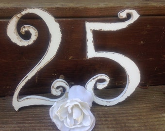 Shabby Chic Number, Antiqued White Satin, MDF Decor