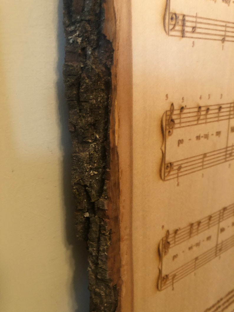 Song Engraving Sheet Music Music Engraved on Wood With Bark Etsy