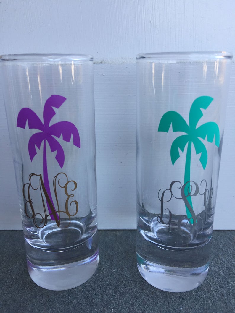 Monogram Decals Shot Glasses Curly Monogram Palm Tree Shot Etsy