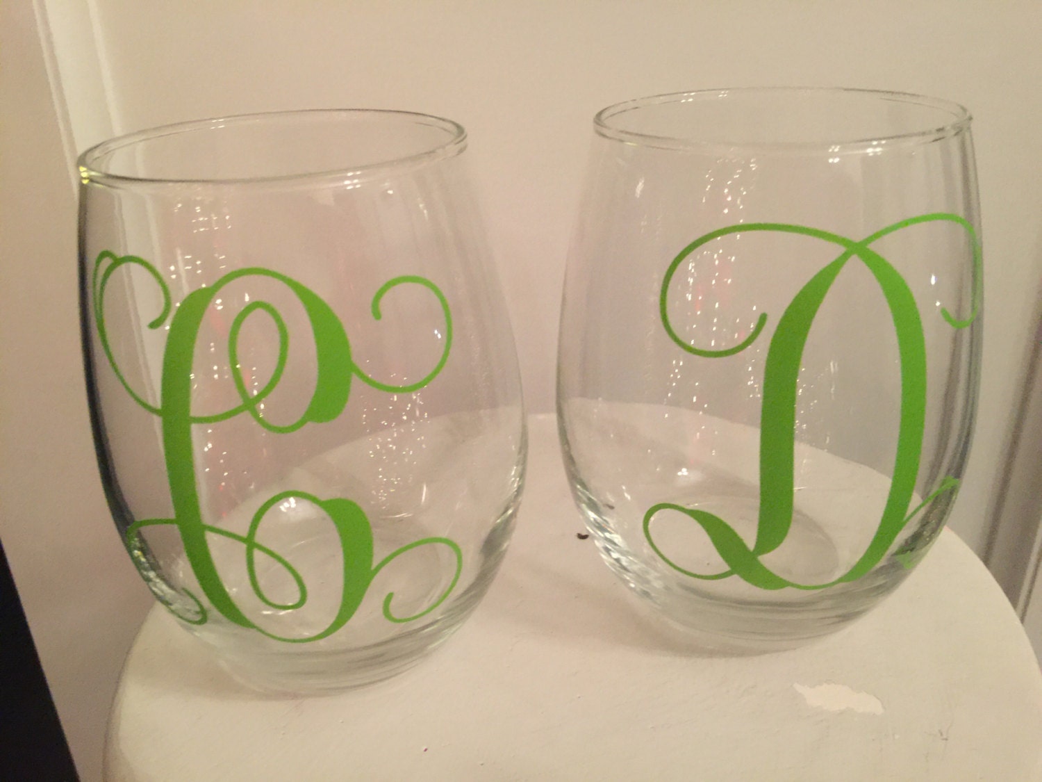 Monogram Wine Glass Vinyl Lettering Set of 2 Wine Glasses Etsy