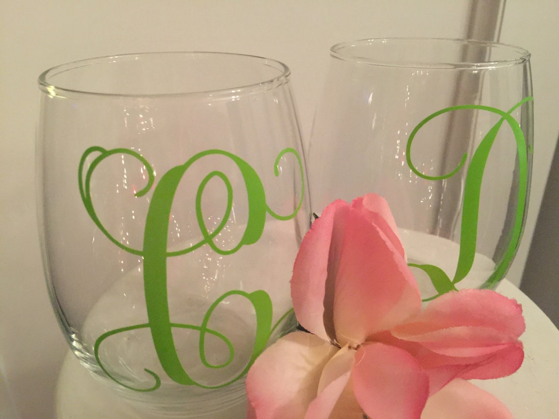 Monogram Wine Glass Vinyl Lettering Set of 2 Wine Glasses Etsy