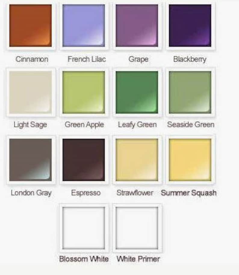 Op de afbeelding: Een kleurenpalet met 14 verschillende verfmonsters, elk in een vierkant kader. De kleuren vari&euml;ren van warme tinten zoals Kaneel en Espresso tot koele tinten zoals Frans Lila en Zeegroen. Elk monster is gelabeld met zijn kleurnaam.